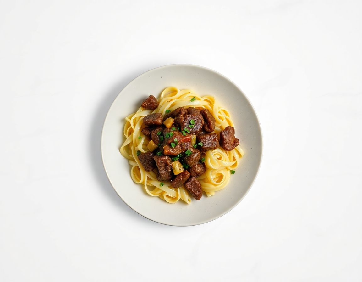 Говядина с макаронами и капустой