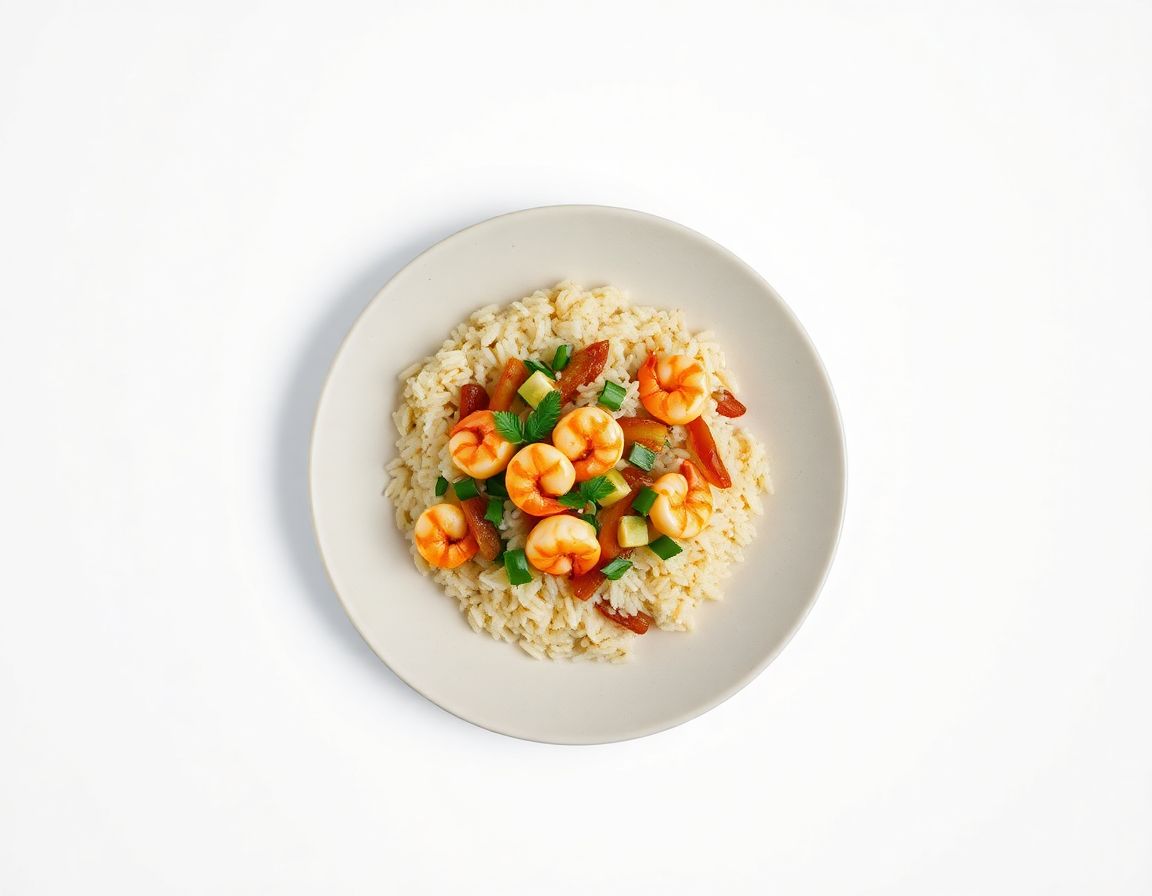 Креветки с рисом и овощами
