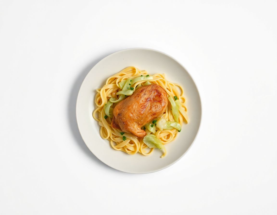 Курин. бедро с макаронами и капустой