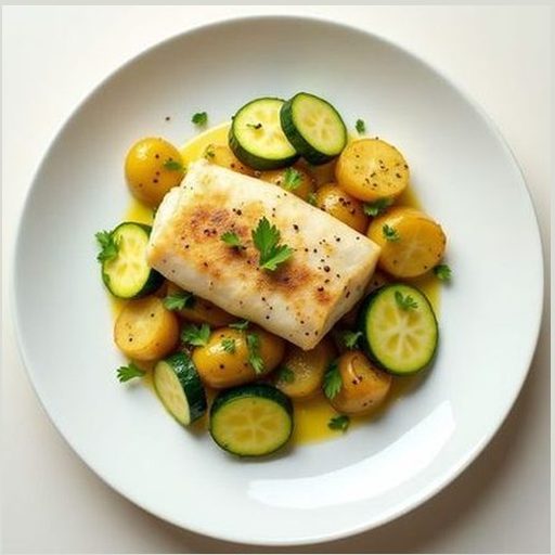 Минтай с картофелем и кабачком