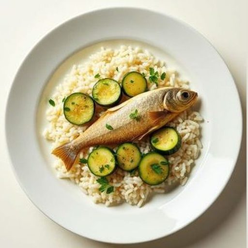 Минтай с рисом и кабачком