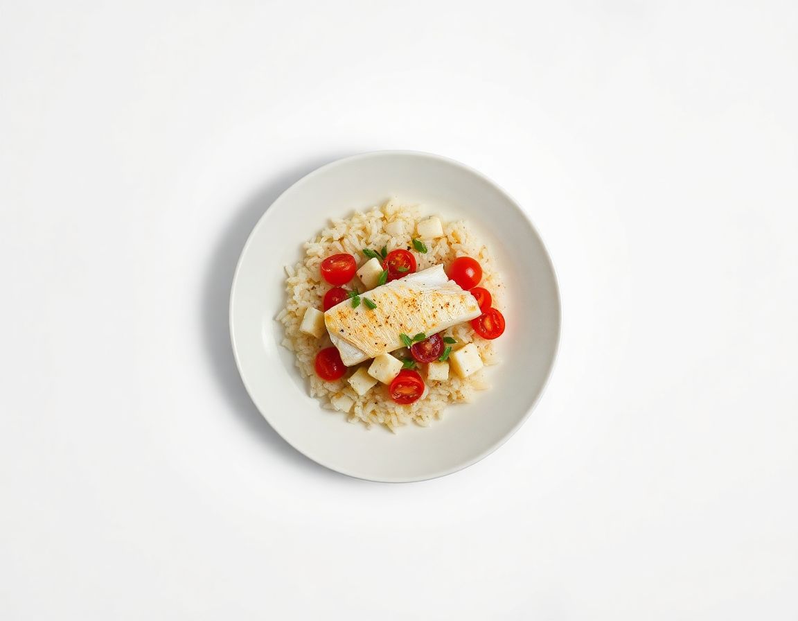 Минтай с рисом и томатом