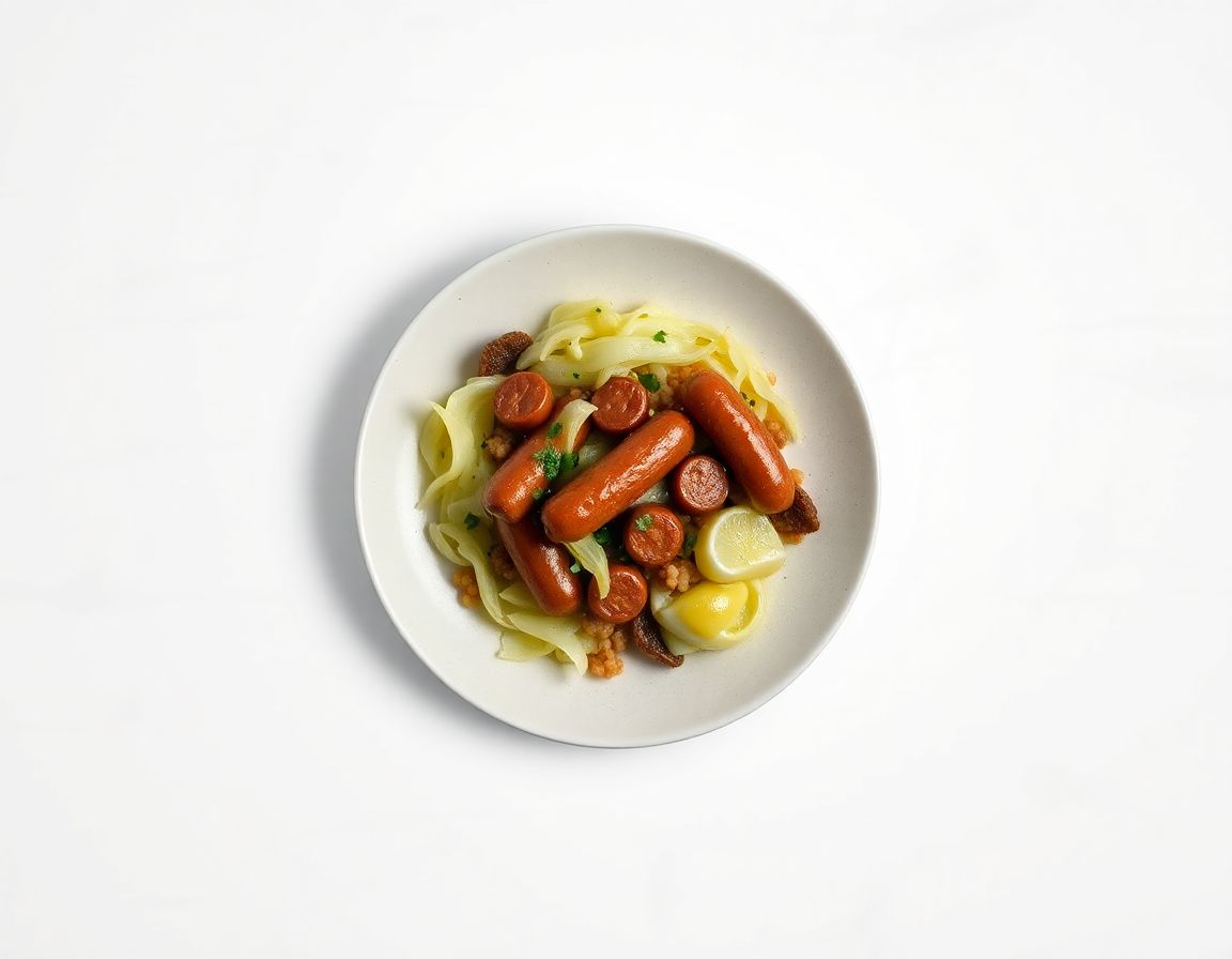 Сосиски с гречкой и капустой