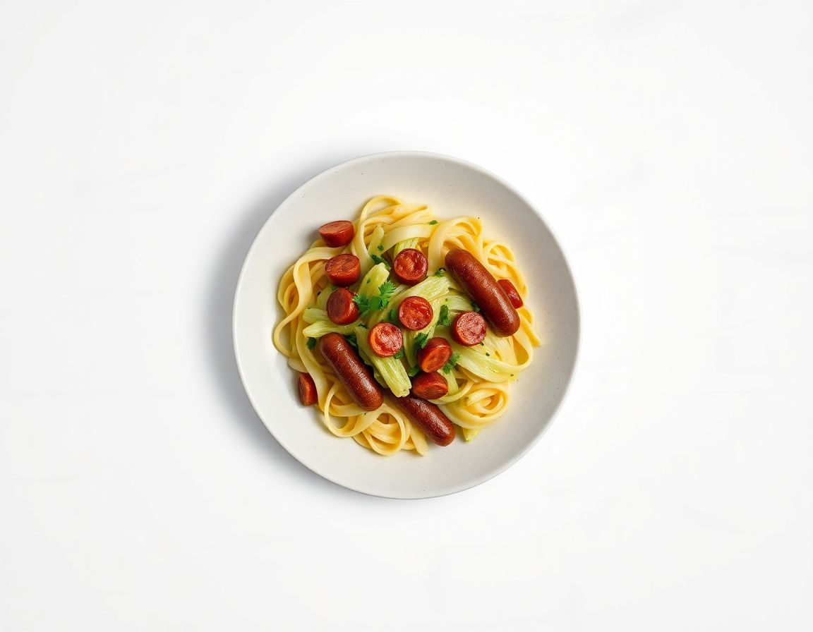 Сосиски с макаронами и капустой