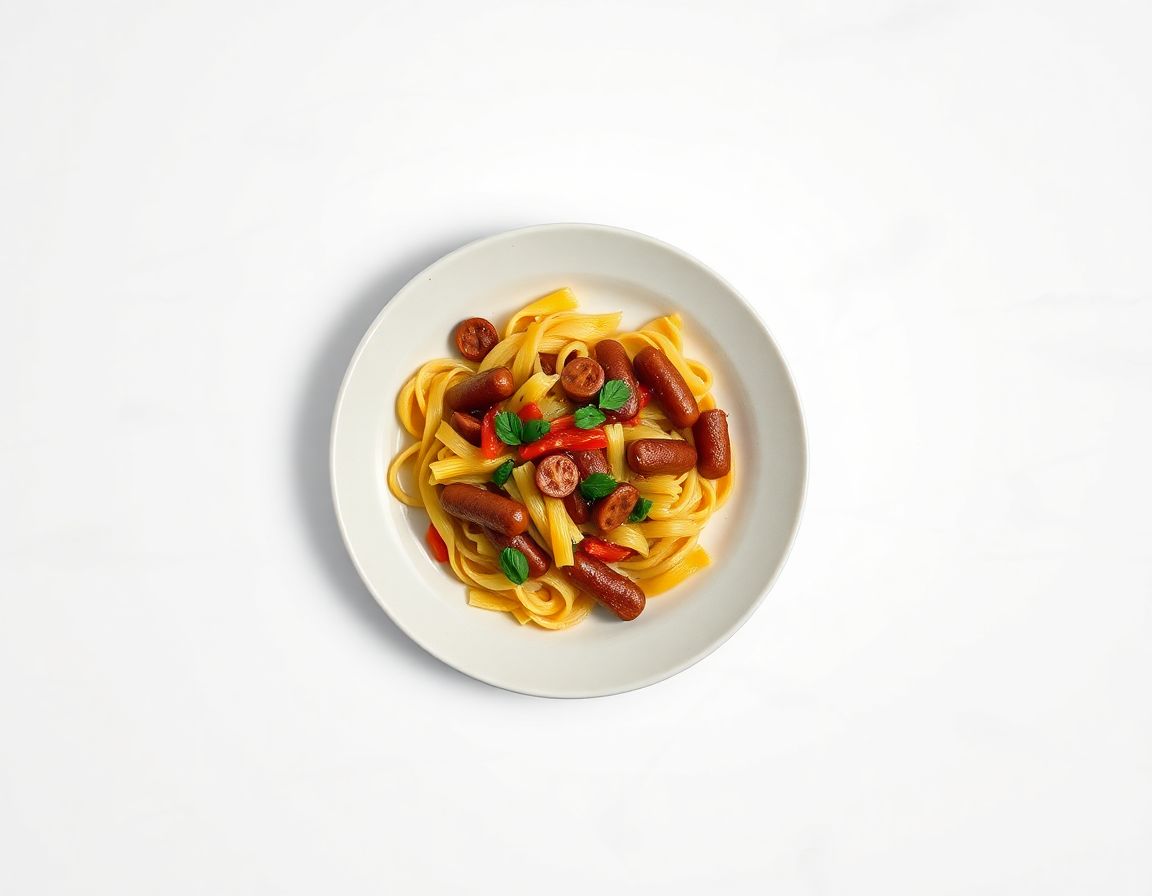 Сосиски с макаронами и перцем