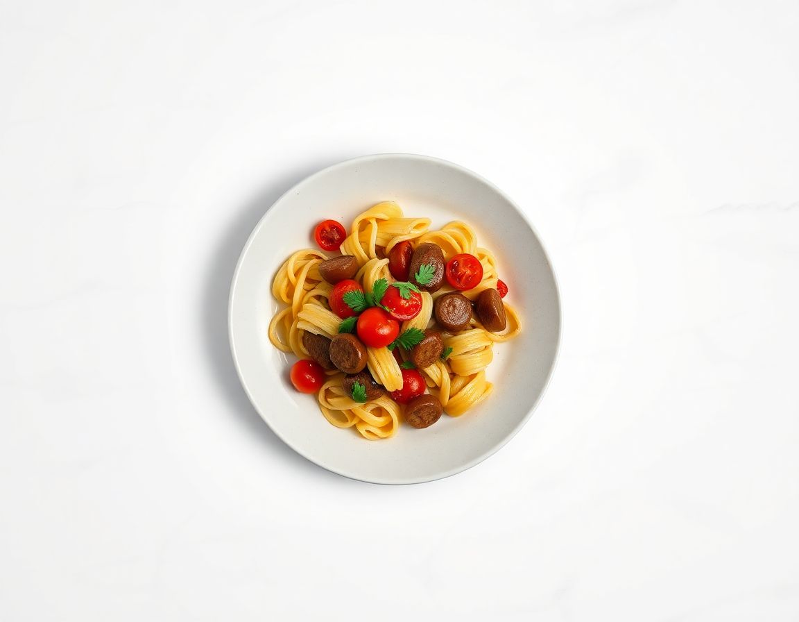 Сосиски с макаронами и томатами