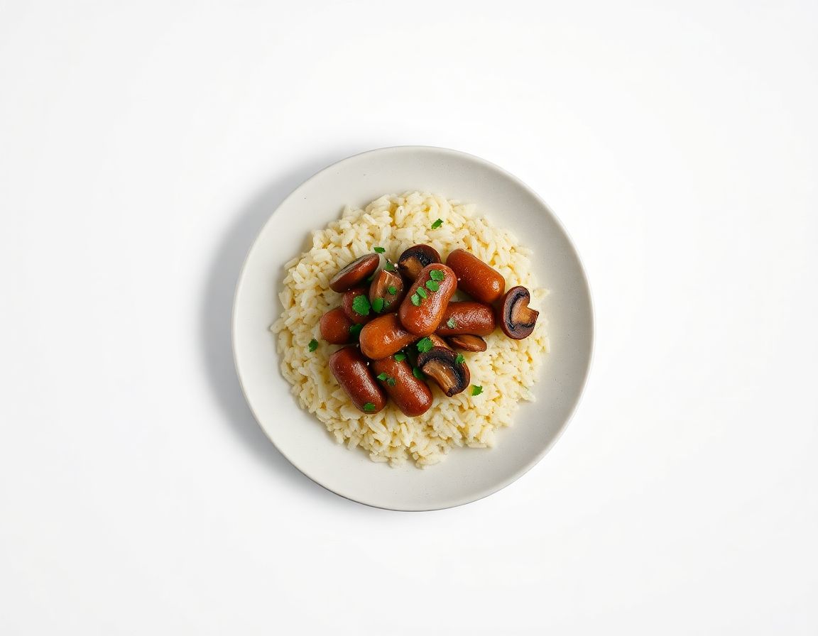 Сосиски с рисом и грибами