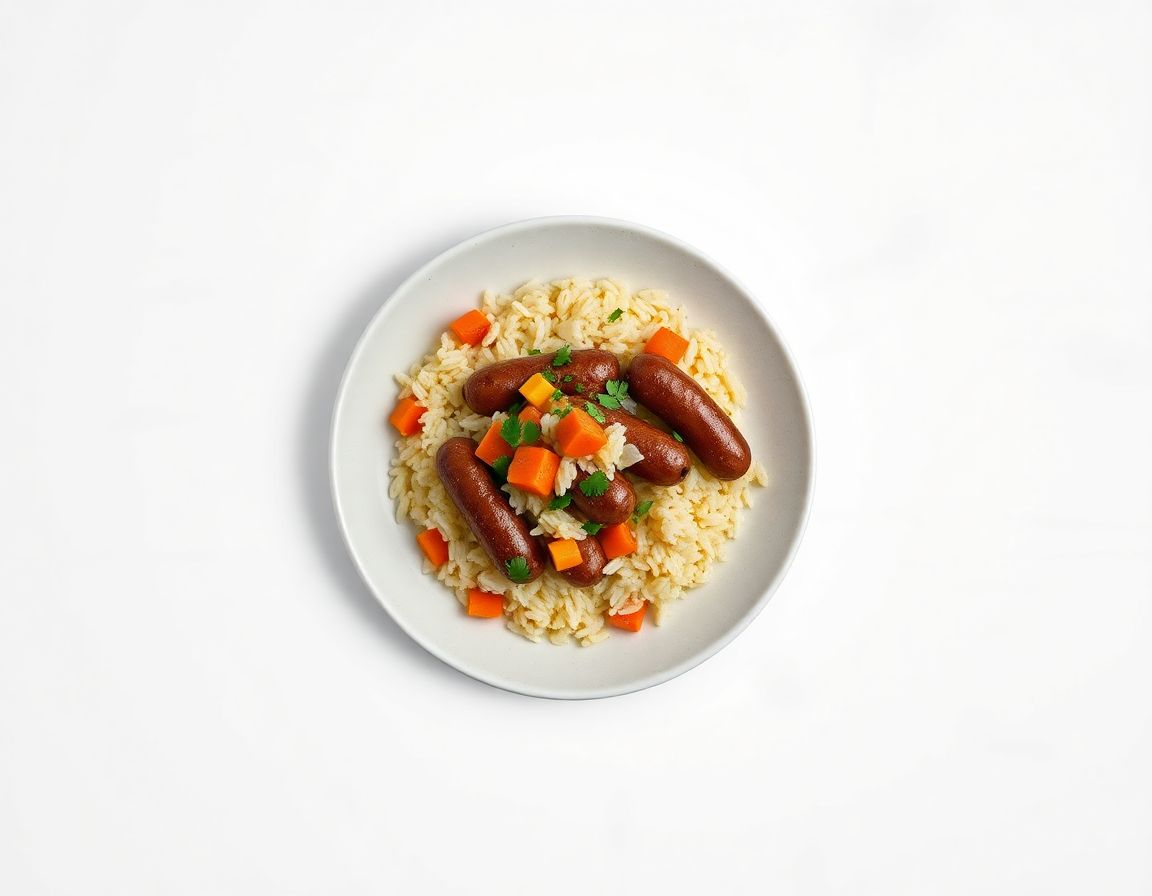 Сосиски с рисом и овощами