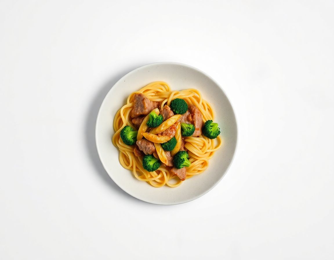 Свинина с макаронами и брокколи
