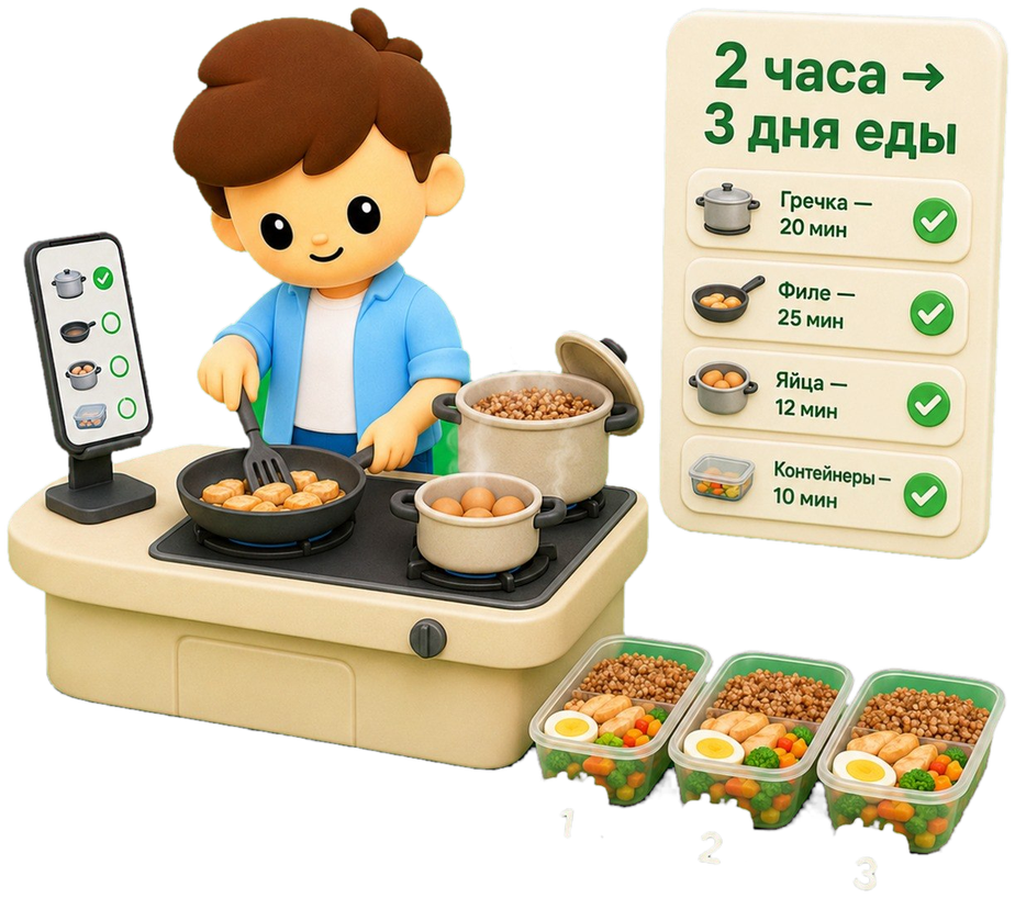 Петя готовит партию еды на плите